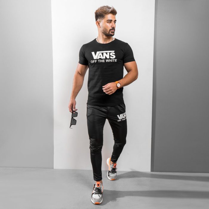 ست تیشرت مشکی مردانه ورزشی با شلوار اسلش Vans جدید