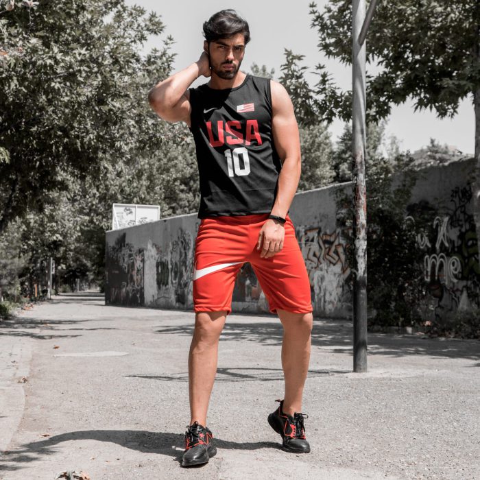 ست رکابی شلوارک پسرانه Nike مشکی قرمز ورزشی جدید