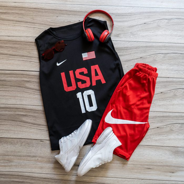 ست رکابی شلوارک پسرانه Nike مشکی قرمز ورزشی جدید
