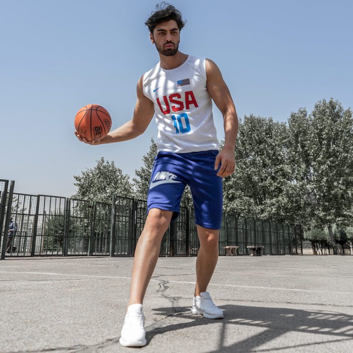 ست رکابی سفید با شلوارک آبی مردانه مدل Nike ورزشی