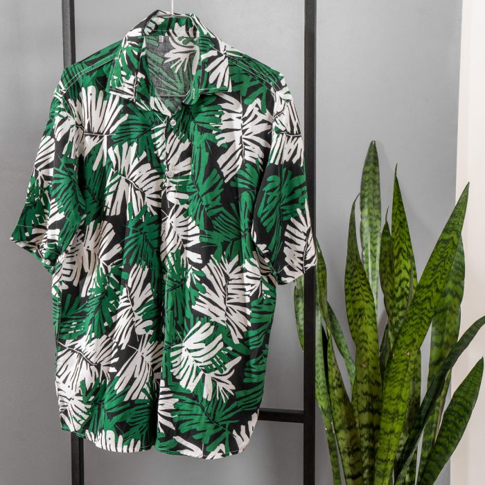 پیراهن هاوایی مردانه ( سبز ) آستین کوتاه طرح گلبرگ جدید