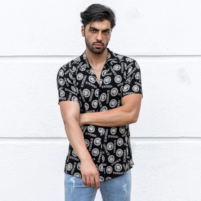خرید اینترنتی پیراهن هاوایی مشکی مردانه مدل ورساچ ارزان قیمت