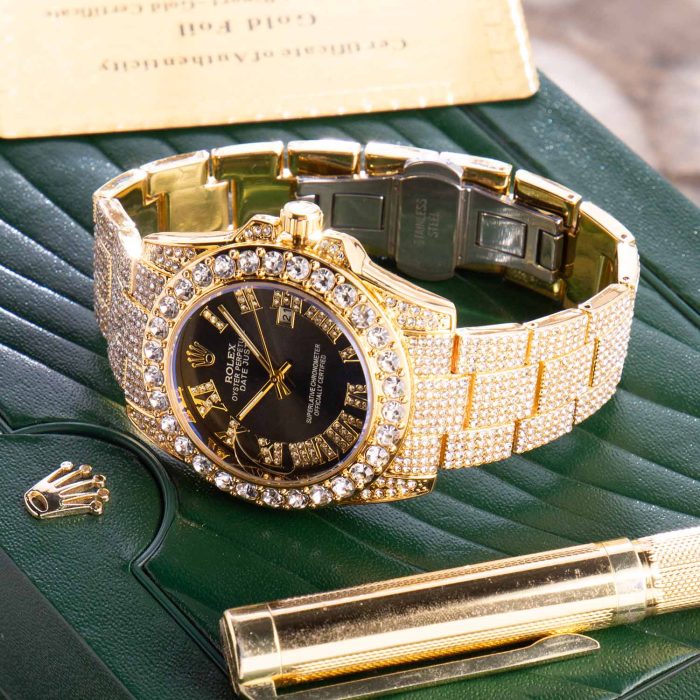ساعت مچی فول نگین دخترانه مدل Rolex طلایی