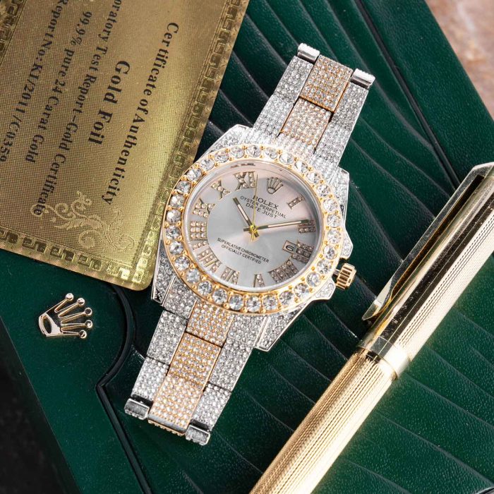 ساعت مچی فول نگین دخترانه نقره ای طلایی Rolex