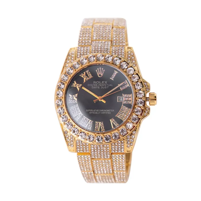 ساعت مچی فول نگین دخترانه مدل Rolex طلایی
