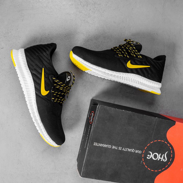 خرید اینترنتی کفش ورزشی مشکی زرد پسرانه نایکی جدید