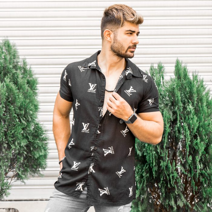 خرید آنلاین پیراهن مشکی مردانه آستین کوتاه مدل لوییس ویتون ارزان قیمت