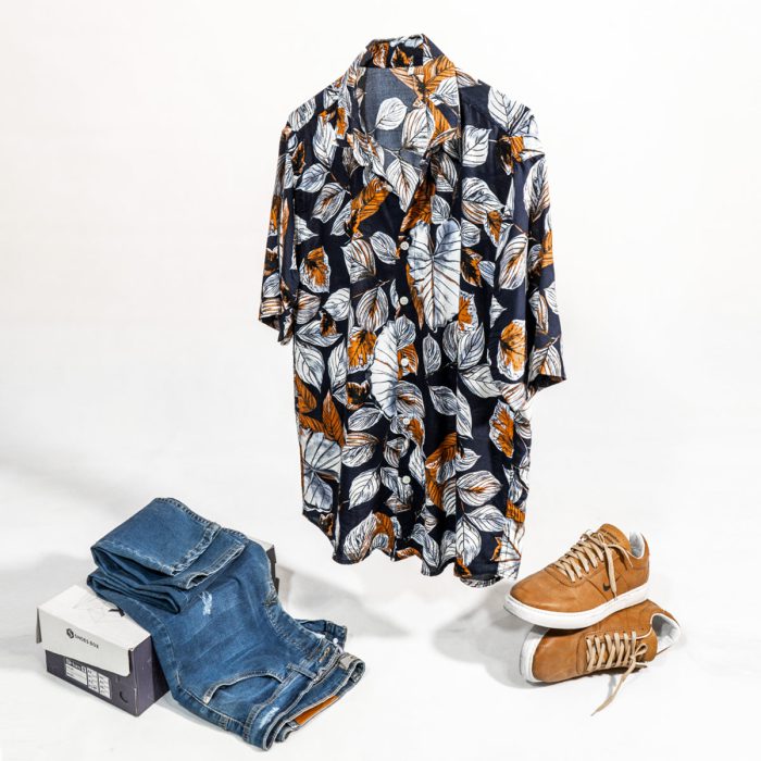 پیراهن هاوایی مردانه ( سرمه ای ) آستین کوتاه تابستانه