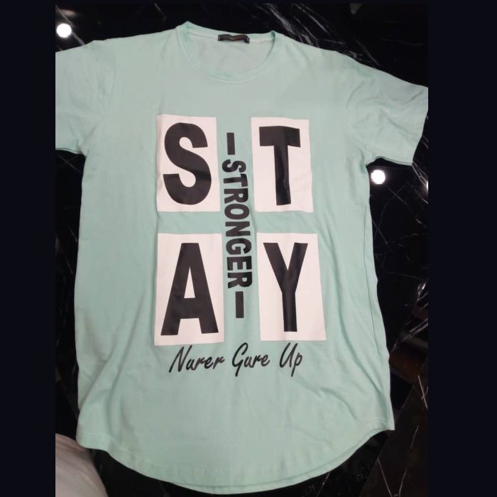 تیشرت مردانه آبی فیروزه ای آستین کوتاه Long stay strong