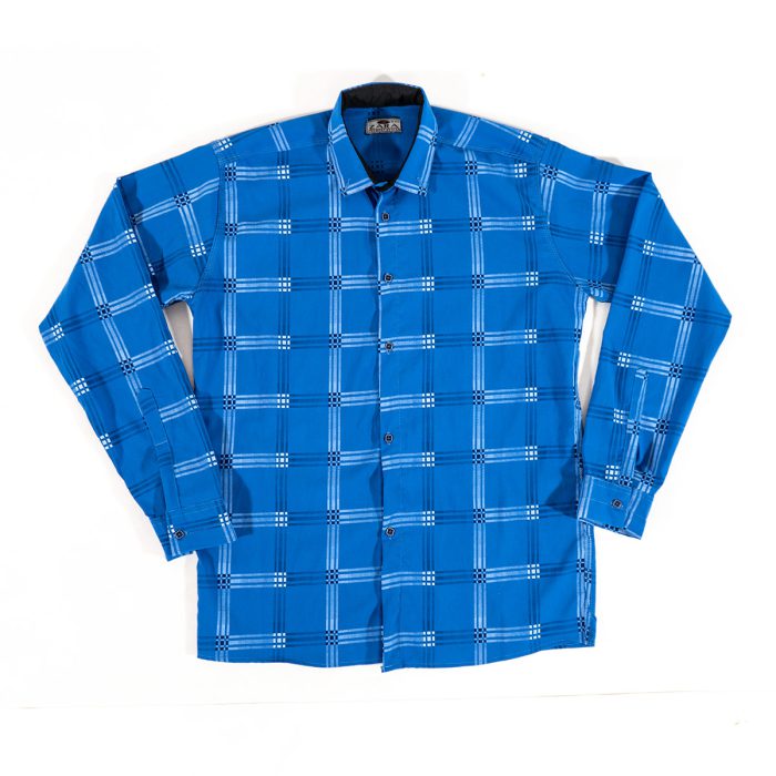 پیراهن چهارخانه آستین بلند مردانه ( آبی روشن ) نخی طرح جدید