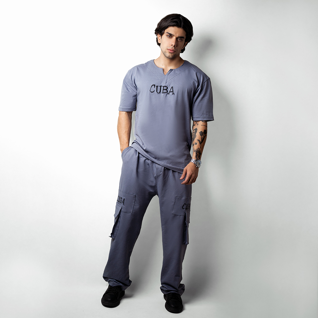 خرید اینترنتی ست تیشرت شلوار کارگو مدل طوسی مردانه