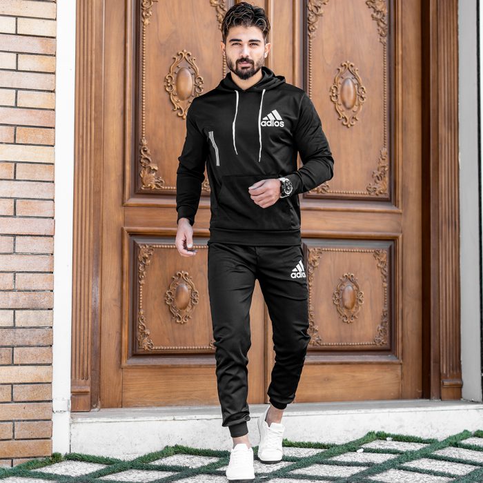 ست هودی مشکی با شلوار اسلش مردانه Adidas جدید