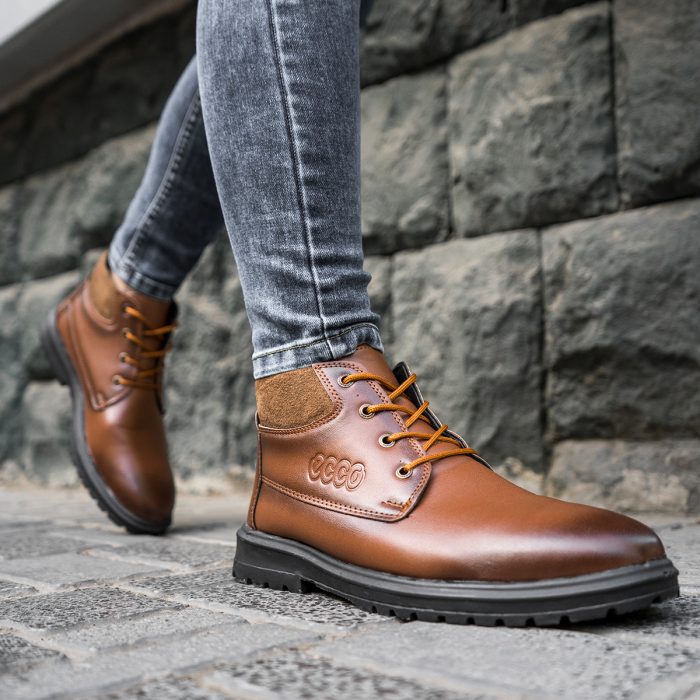 نیم بوت چرم مردانه ساقدار قهوه ای ECCO کفش ساق بلند