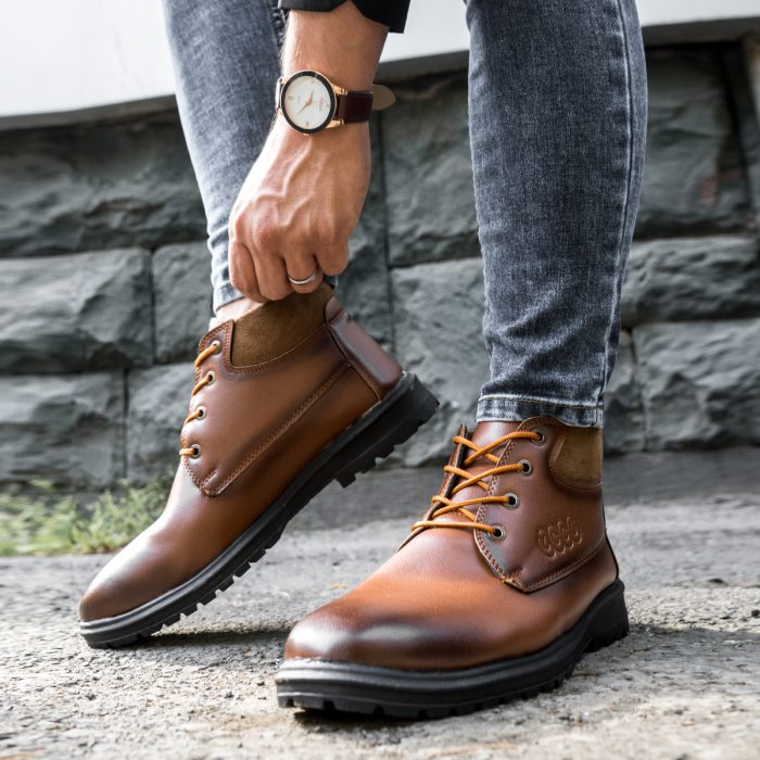 نیم بوت چرم مردانه ساقدار قهوه ای ECCO کفش ساق بلند
