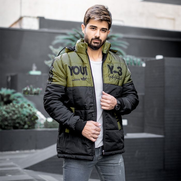 کاپشن کلاهدار سه لایه مردانه مشکی سبز ضدآب