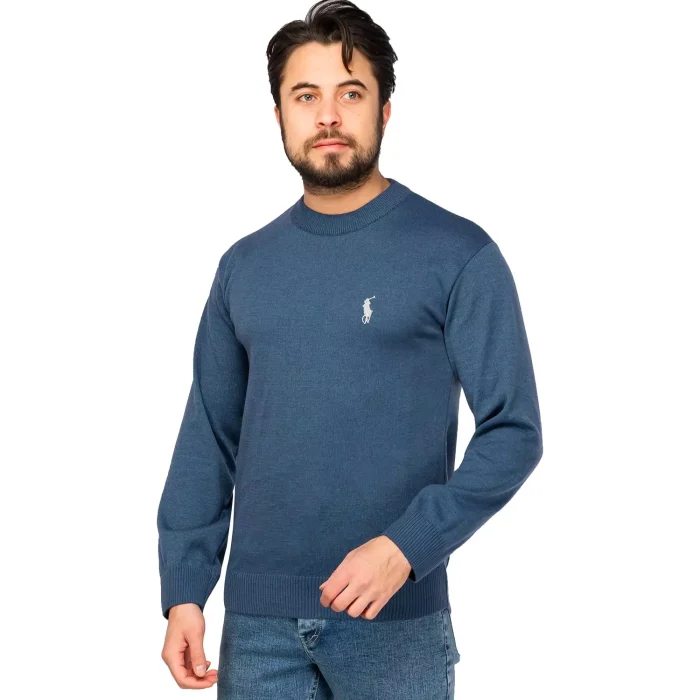 پلیور بافت مردانه پولو رنگ سرمه ای یقه گرد