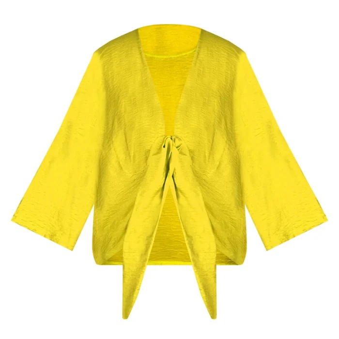 مانتو رویه ی جلو گرهی رنگ زرد زنانه