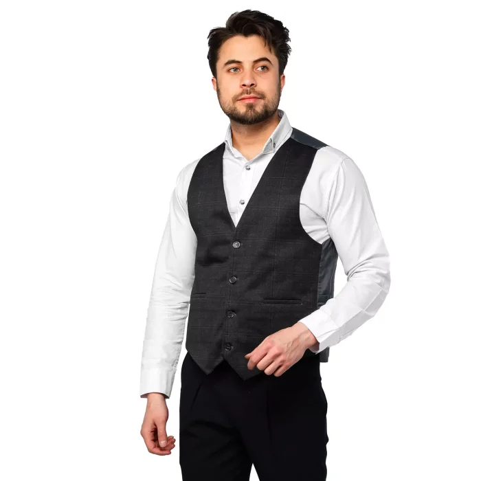 جلیقه کلاسیک مردانه رنگ ذغالی جنس پارچه ای