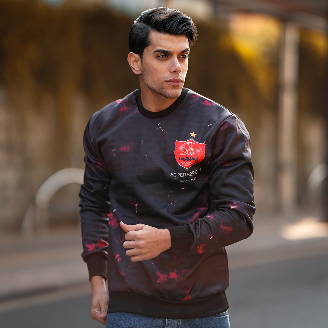 بلوز دورس مردانه مشکی قرمز طرح ورزشی پرسپولیس