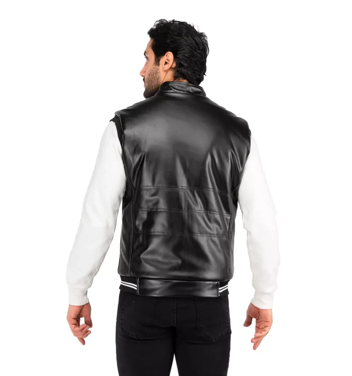 کاپشن جلیقه ای مردانه جنس چرم رنگ مشکی - Image 2