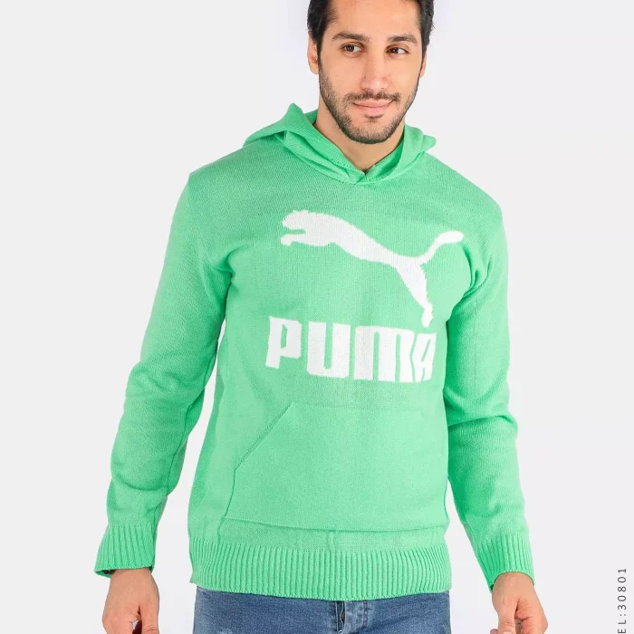 هودی بافت مردانه رنگ سبز مدل Puma کلاهدار