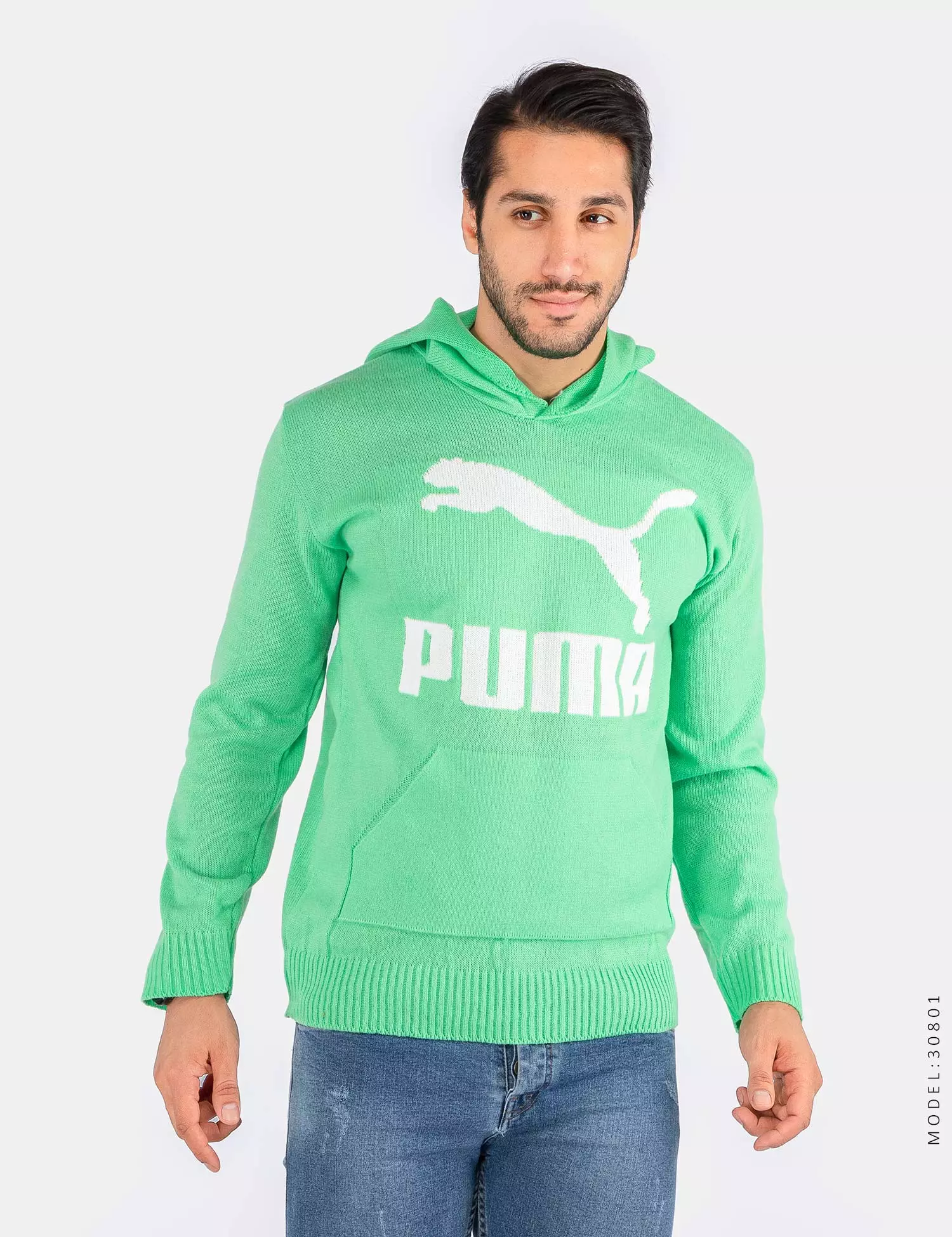 هودی بافت مردانه رنگ سبز مدل Puma کلاهدار - Image 2