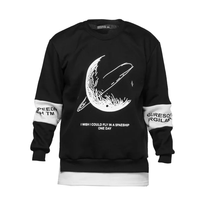 هودی دورس مردانه 2 تکه چاپ دار مشکی سفید