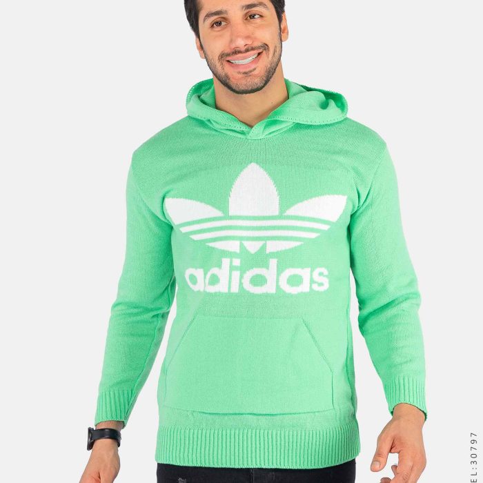 هودی بافت مردانه رنگ سبز روشن Adidas کلاهدار
