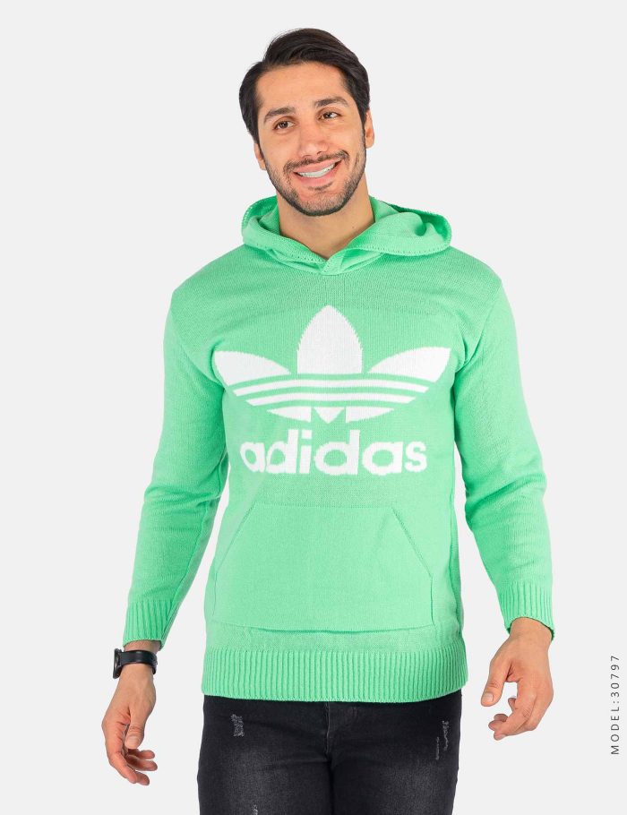 هودی بافت مردانه رنگ سبز روشن Adidas کلاهدار - Image 2