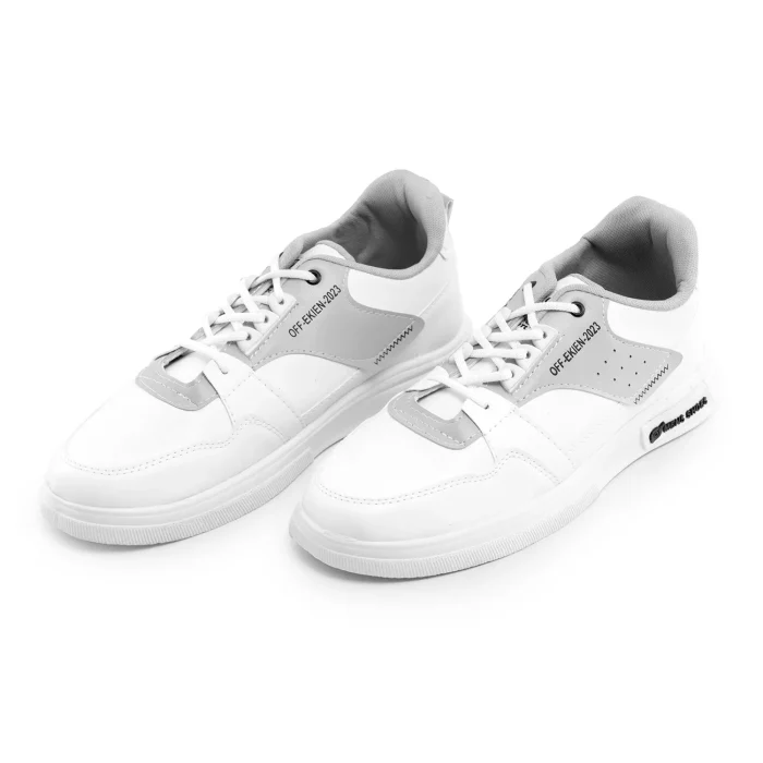 کفش چرم سفید پشت طوسی مدل مردانه