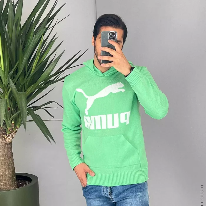 هودی بافت مردانه رنگ سبز مدل Puma کلاهدار