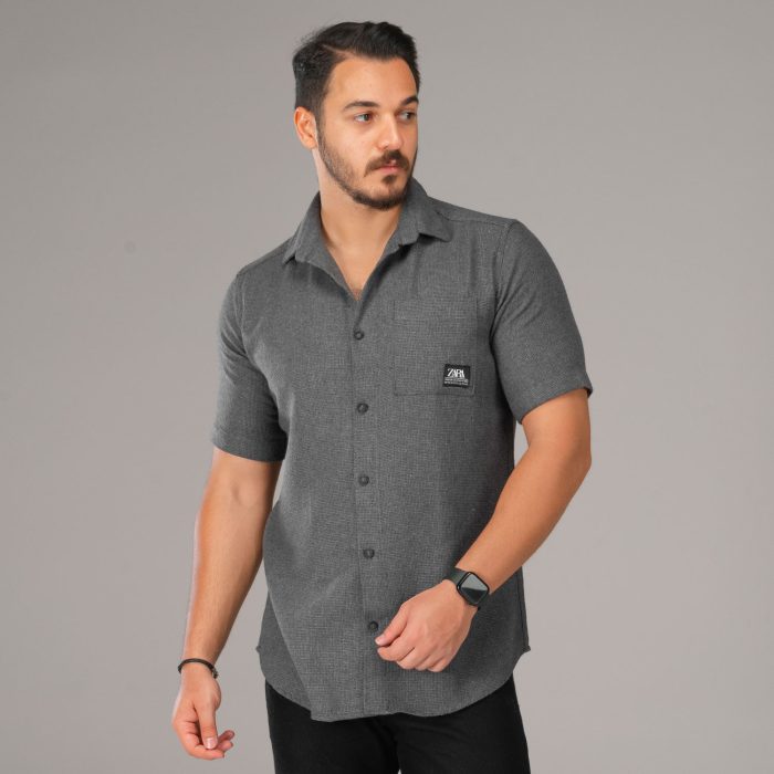 پیراهن مراکشی مردانه تک جیب مدادی آستین کوتاه