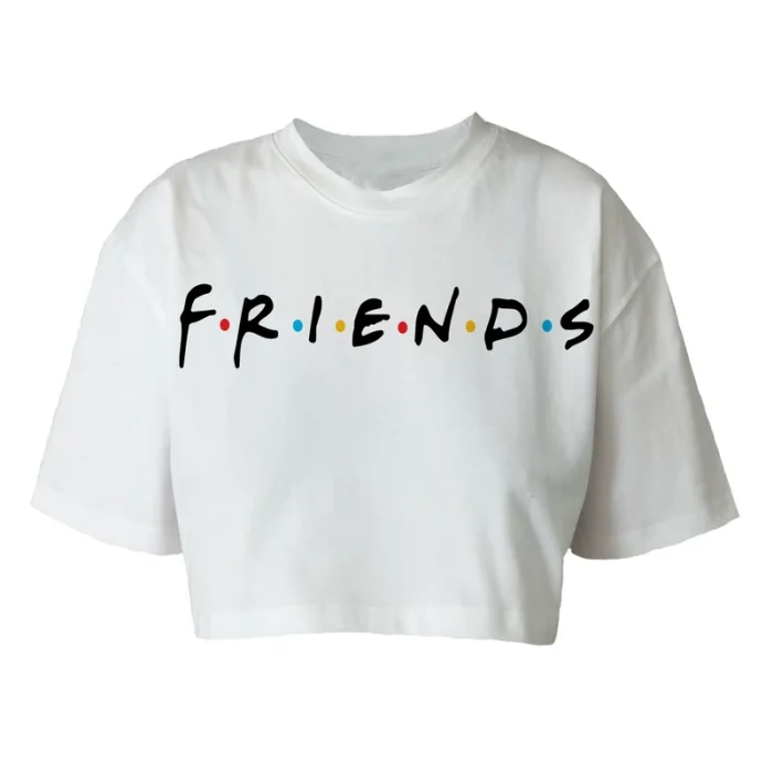 خرید اینترنتی تیشرت کراپ سفید مدل friends