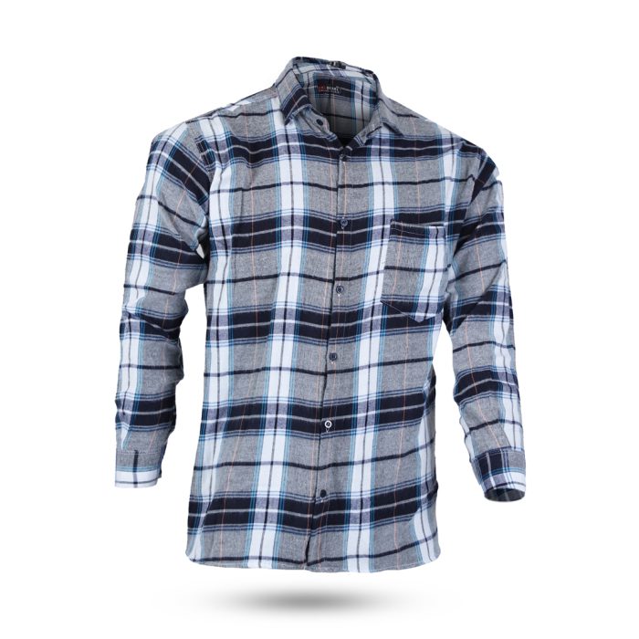 پیراهن چهارخانه سفید آبی اسپرت نخی مردانه