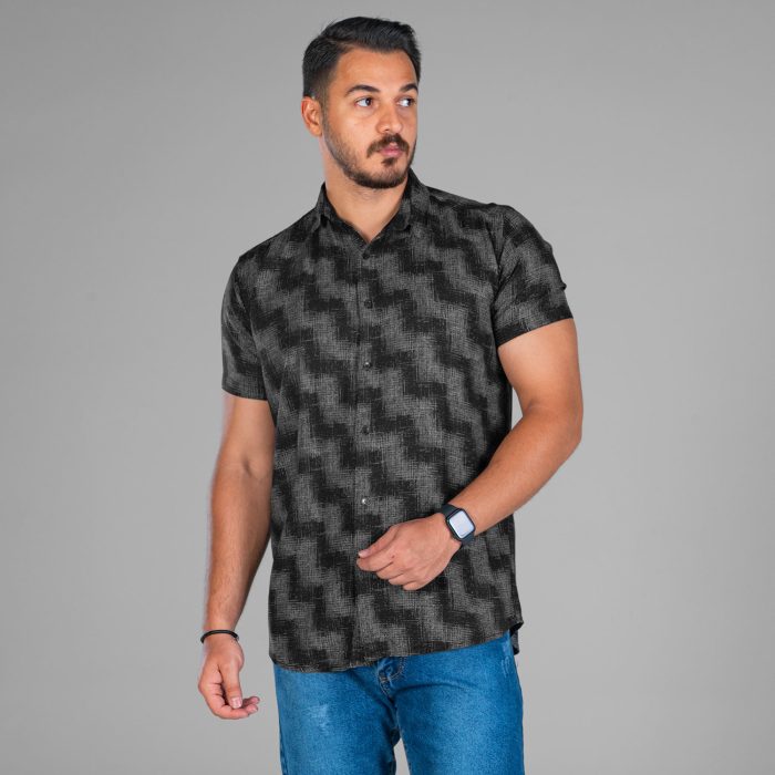 پیراهن آستین کوتاه مردانه رنگ مشکی جنس کنفی