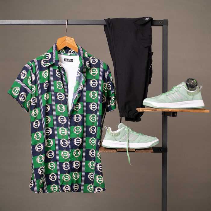 پیراهن آستین کوتاه هاوایی مردانه اسپرت سبز طرحدار