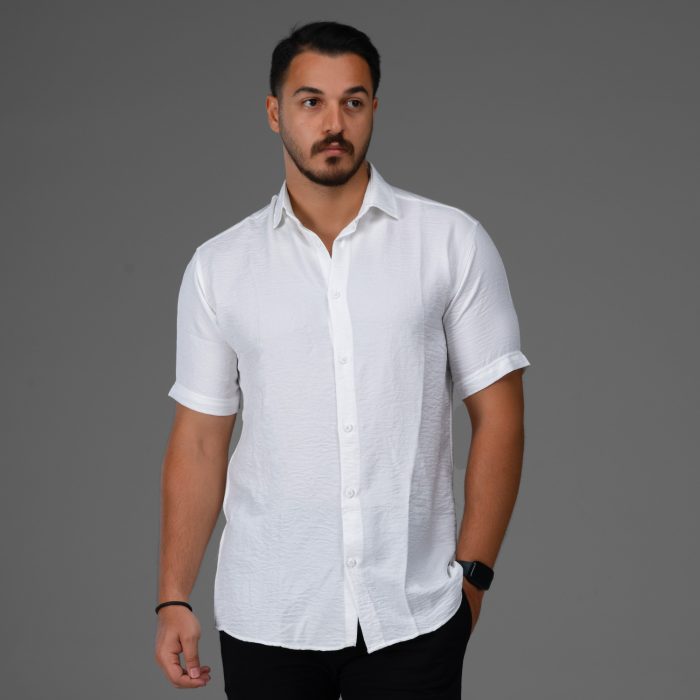 پیراهن آستین کوتاه مردانه رنگ سفید مدل لینن