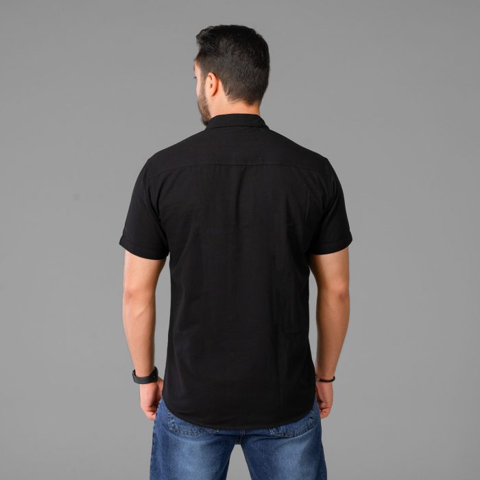 پیراهن مشکی آستین کوتاه مردانه تک جیب ( لینن )