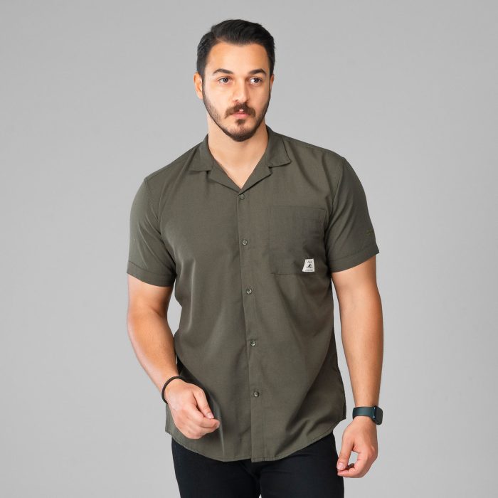 پیراهن آستین کوتاه مردانه لینن رنگ سبز تیره