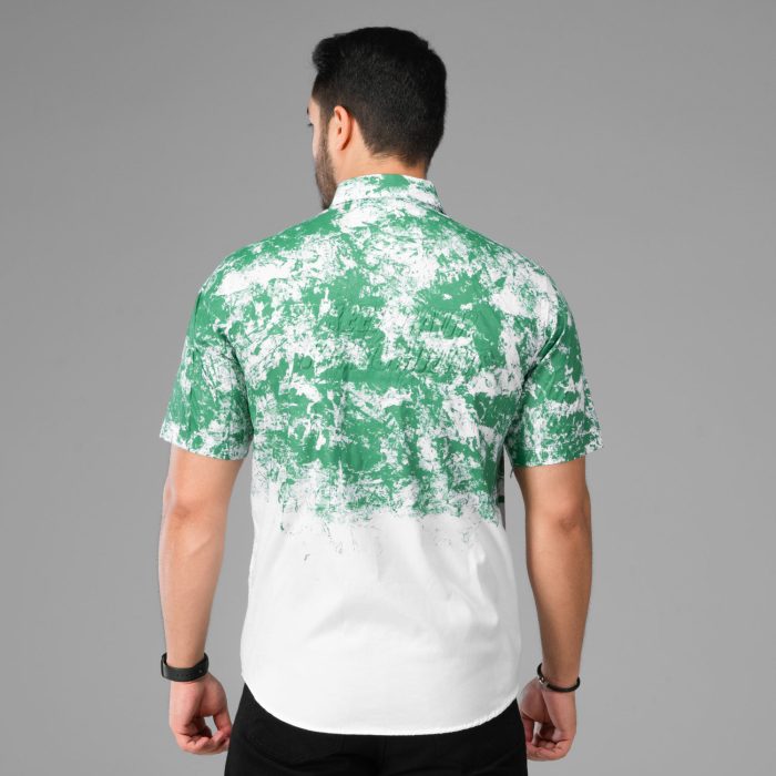 پیراهن سفید مردانه مدل آستین کوتاه سفید سبز