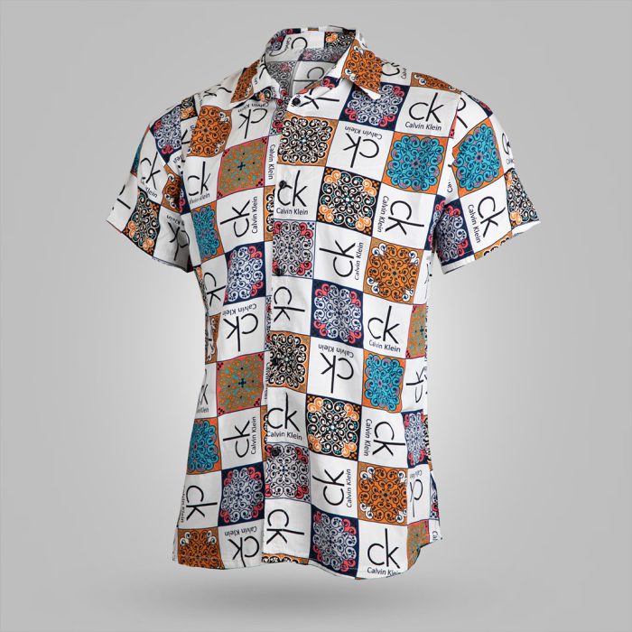پیراهن آستین کوتاه پسرانه هاوایی سفید شطرنجی