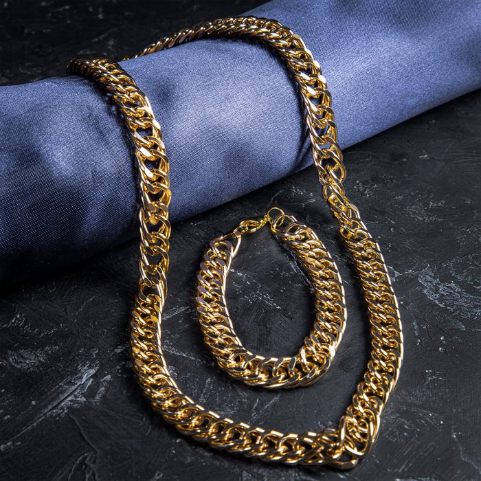 ست گردنبند و دستبند طلایی استیل