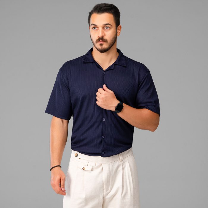 پیراهن آستین کوتاه مراکشی مردانه رنگ سرمه ای