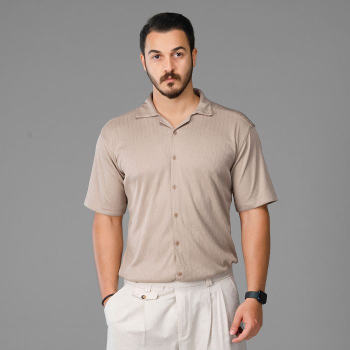 پیراهن آستین کوتاه مردانه مراکشی رنگ کرم