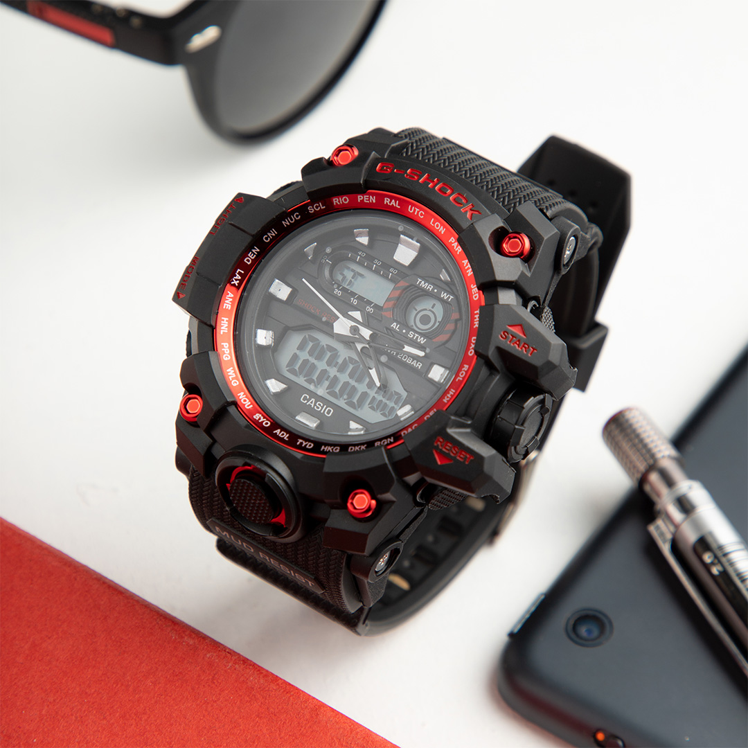 ساعت مچی مشکی قرمز مدل G-shock ضد آب جدید جی شاک