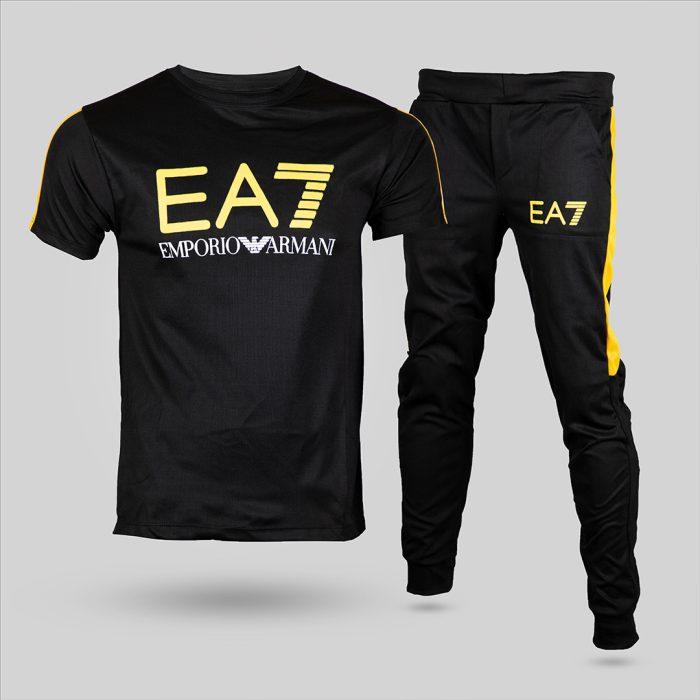 ست تیشرت شلوار ورزشی مردانه EA7 مشکی زرد جدید