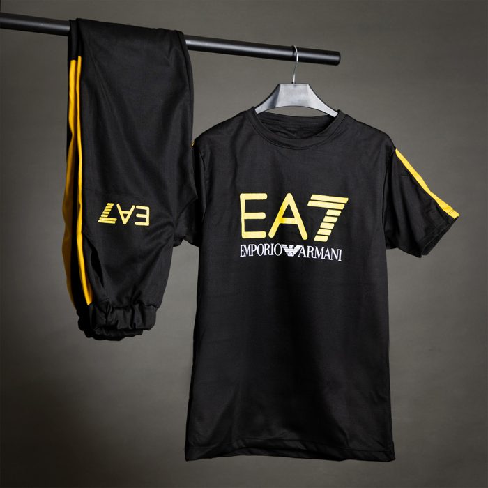 ست تیشرت شلوار ورزشی مردانه EA7 مشکی زرد جدید