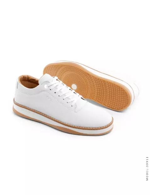 کفش چرم سفید مردانه مدل زیره قهوه ای