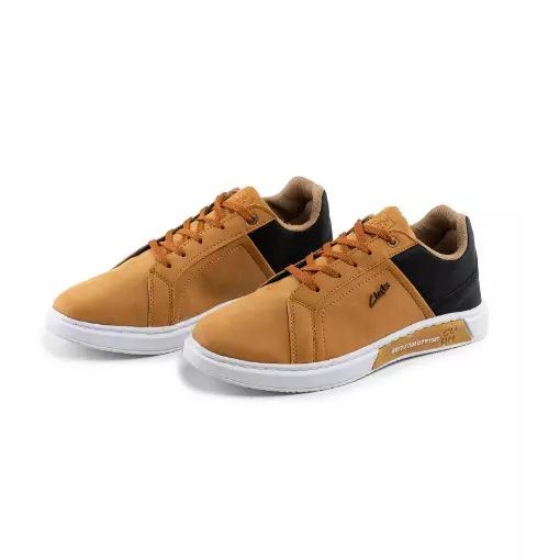 کفش چرم خردلی مردانه پشت مشکی