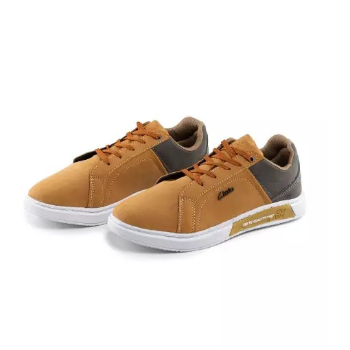 کفش چرم مردانه خردلی پشت طوسی مینیمال